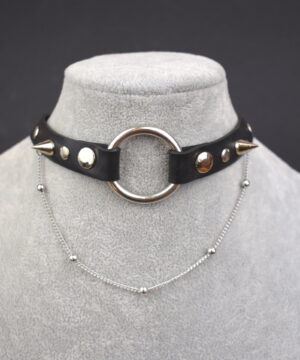 Upcycled Tyretube choker with spike and chain